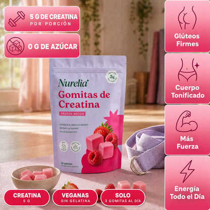 Gomitas de Creatina Monohidrato para Mujer, Sabor Frutos Rojos, 36 gomitas – NURELIA™